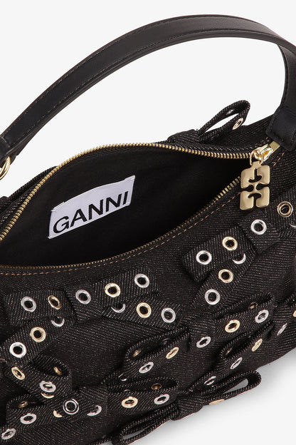 Ganni BLACK DENIM SMALL BUTTERFLY POUCH BOW BAG