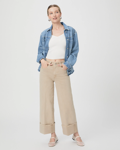 Paige Sasha Ankle Cuffed Wide Leg Jean Vintage Soft Sand