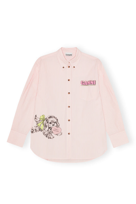 Ganni Stoped Oversized Shirt in Peach Parfait