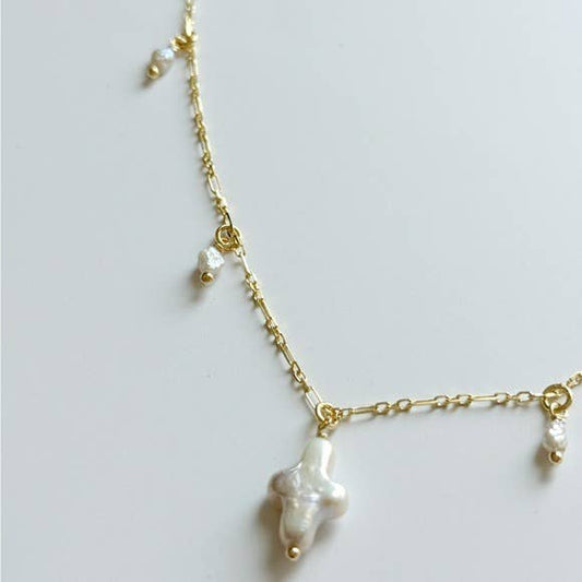 Hazey Pearl Cross Necklace