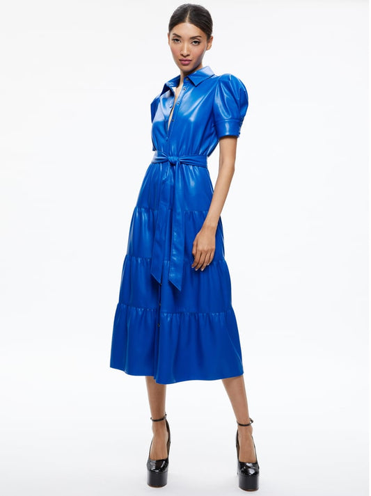 Alice & Olivia Miranda Vegan Leather Tiered Dress