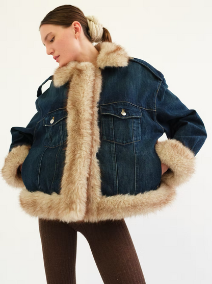 Tach Siracusa Faux Fur Trimmed Denim Jacket