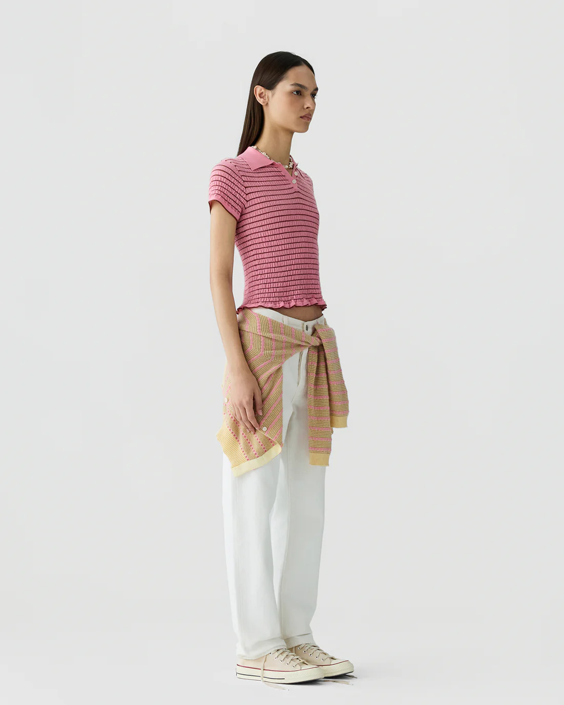 Guest in Residence Smocked Shrunken Polo - Sprinkle/Burnt Sienna
