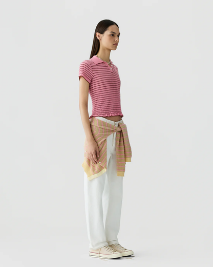 Guest in Residence Smocked Shrunken Polo - Sprinkle/Burnt Sienna