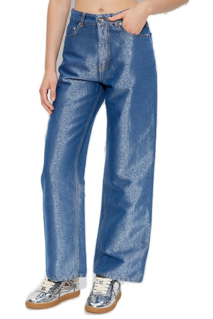 Ganni Shiny Weft Denim in Blue Stone
