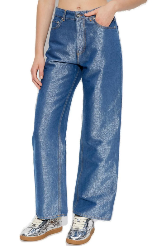 Ganni Shiny Weft Denim in Blue Stone