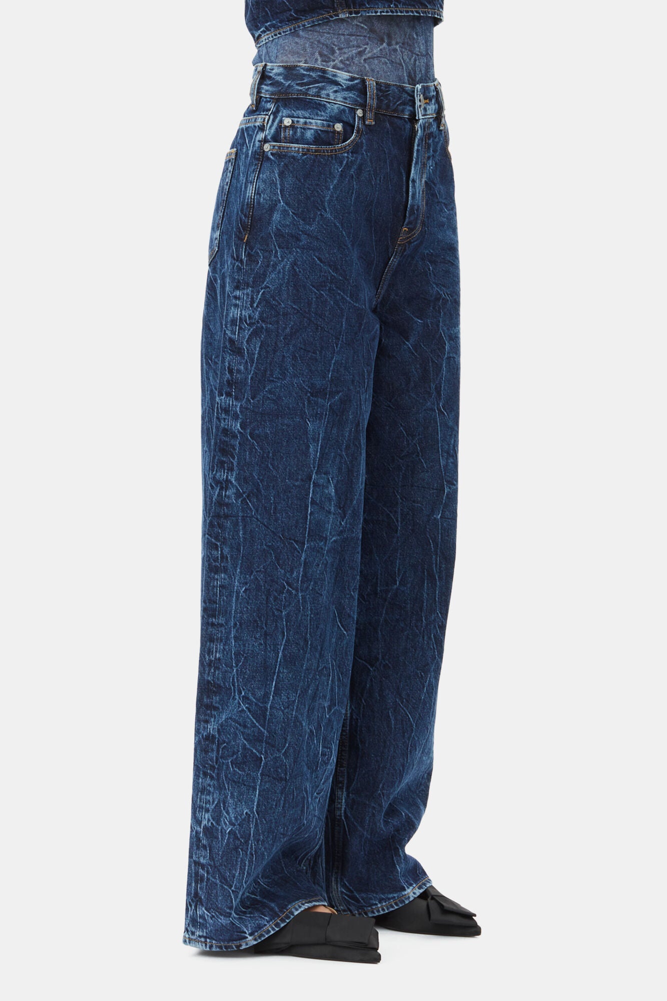 GANNI BLUE CRINKLED FUTURE DENIM MARRI JEANS
