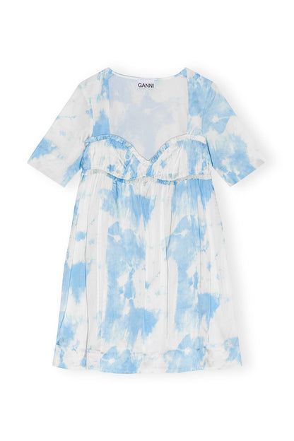 Ganni PRINTED SATIN SHORT SLEEVE MINI DRESS