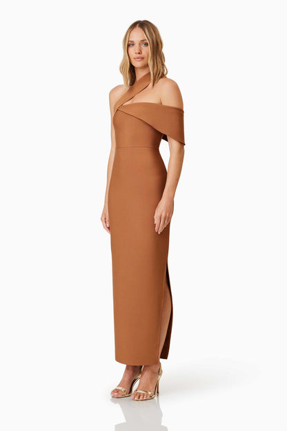 ELLIATT Riley Fitted Maxi Dress In Brown