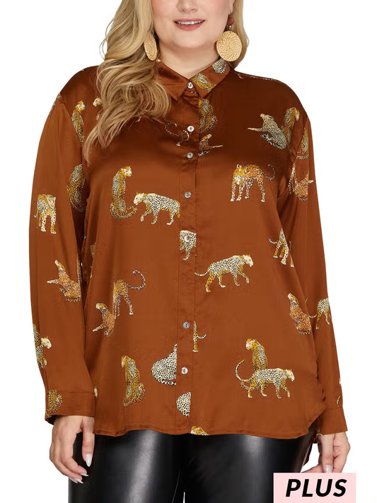 JAGUAR PRINTED SATIN BUTTON DOWN (toffee)