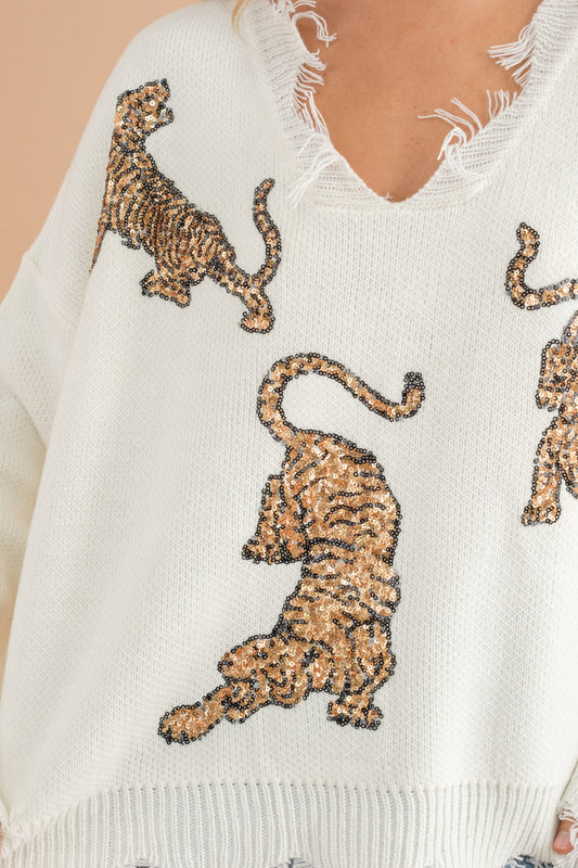 Sequin Tiger Sweater Pullover