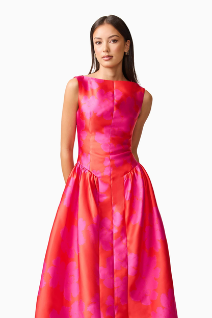 Elliatt Eloise A-Line Midi Dress in Pink & Red