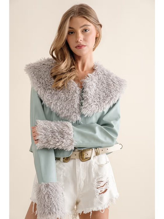 REMOVABLE FUR COLLARED JACKET - Ether Grey