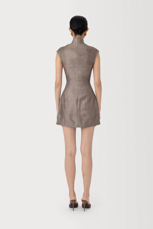 Sau Lee Devon Mini Dress in Desert Taupe