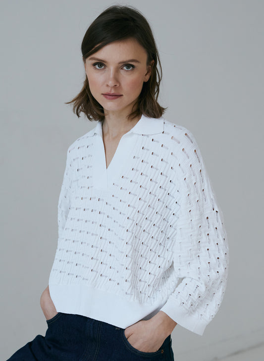 Autumn Cashmere Boxy Texture Stitch Johnny Collar