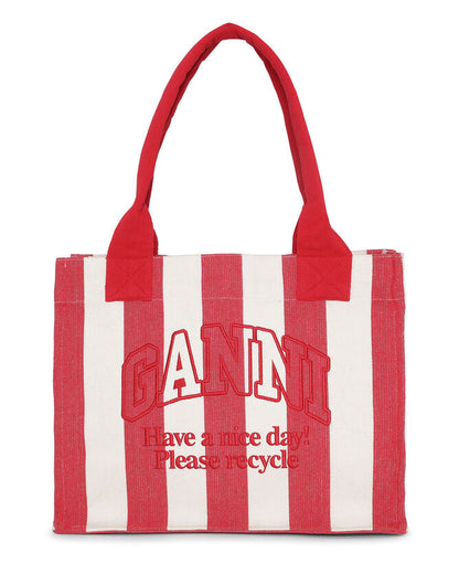 Ganni RED STRIPED EASY SHOPPER LARGE