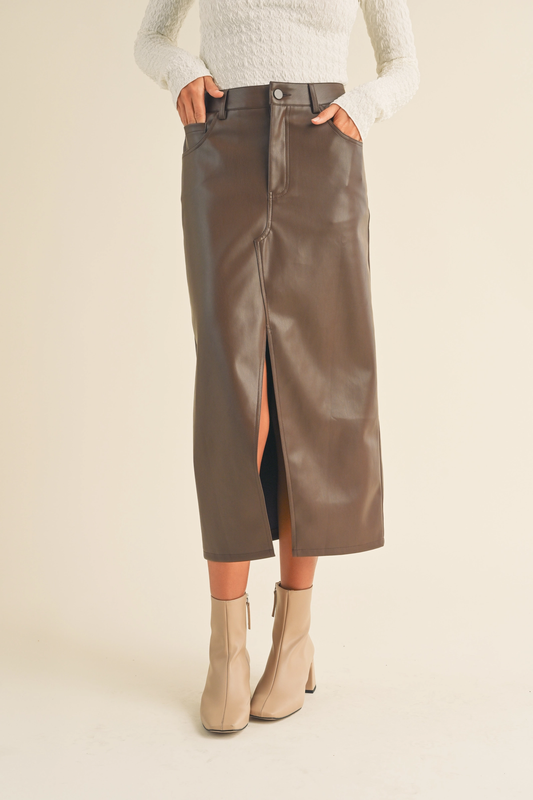 MIOU MUSE BROWN PLEATHER SKIRT