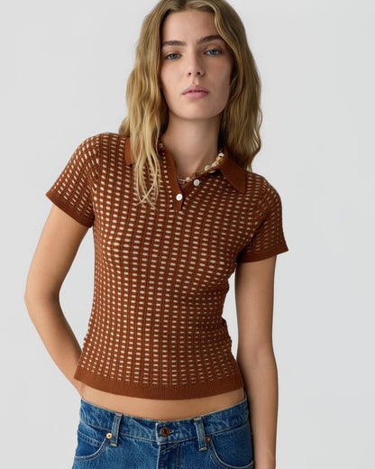 Guest In Residence Shrunken Waffle Polo Burnt Sienna/Sandstone