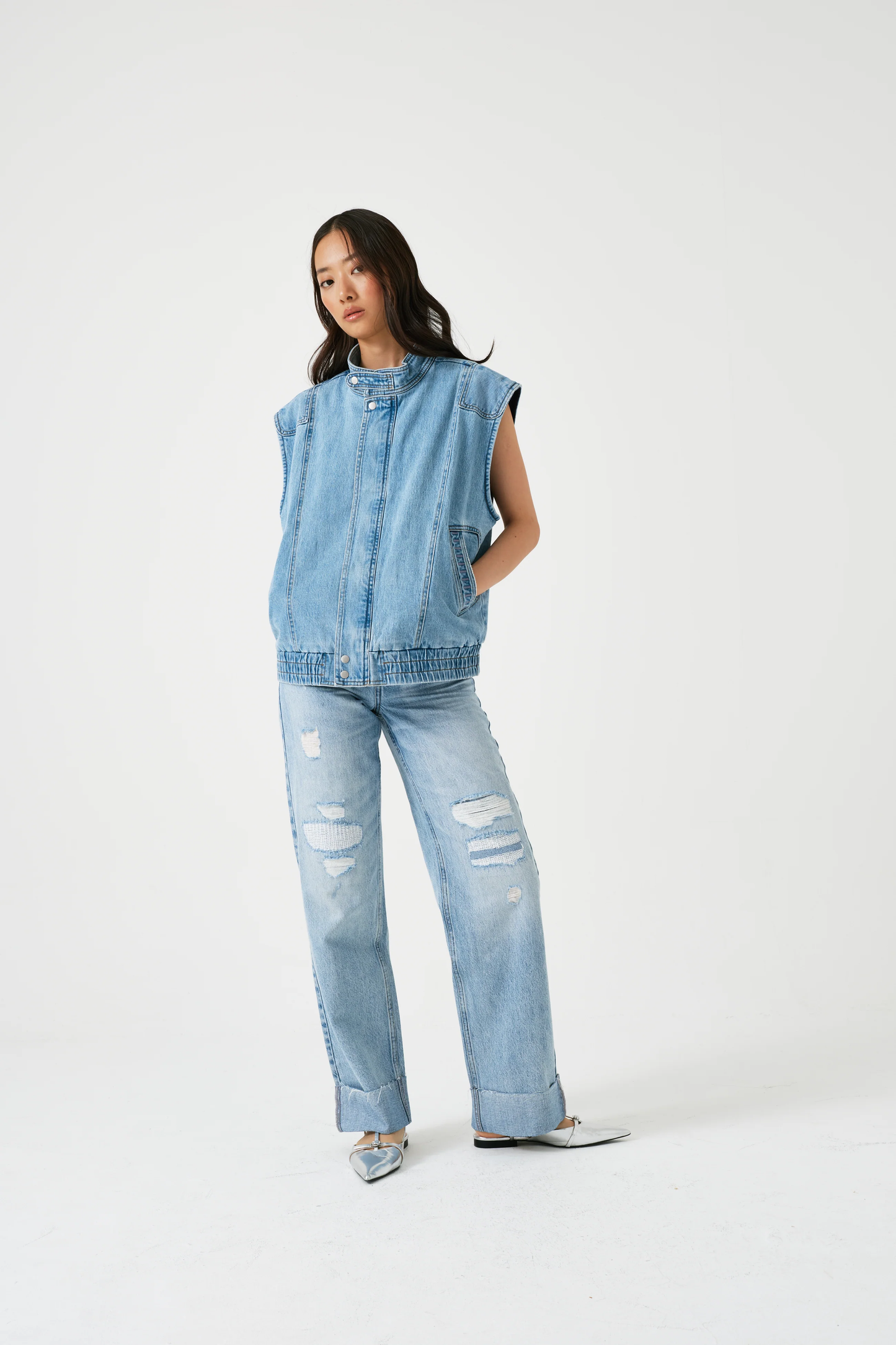 SEVENTY + MOCHI Stevie Turn Up Jean in Vintage Destroyed Austin