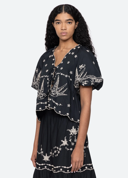 SEA Kingsley Embroidered Tie Top