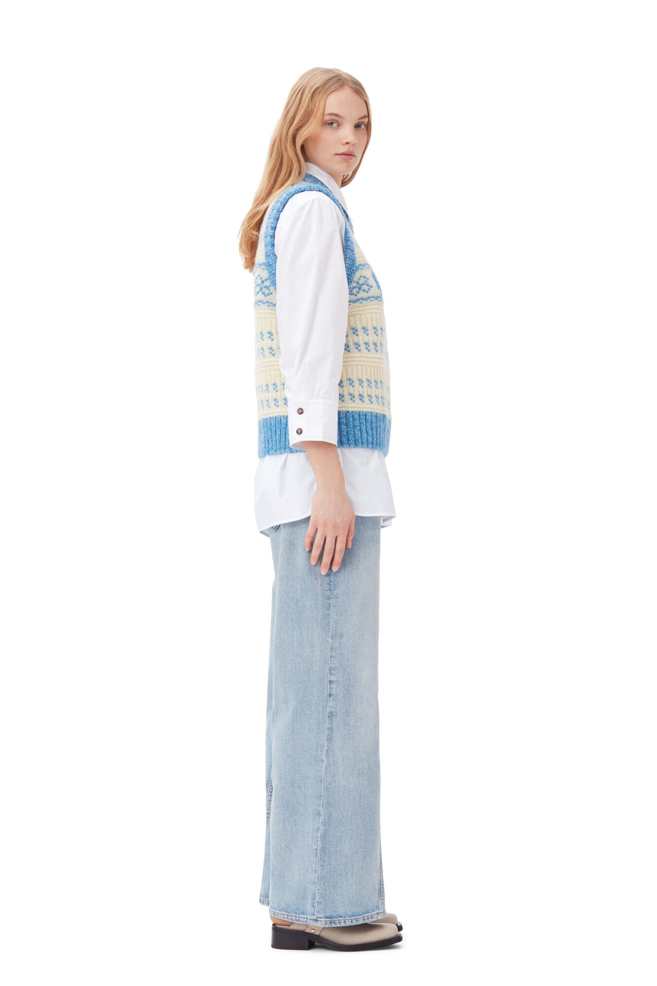 GANNI Blue Graphic O-Neck Vest