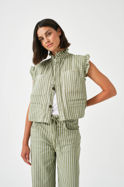 Seventy + Mochi Pablo Vest in Vintage Moss Wide Stripe