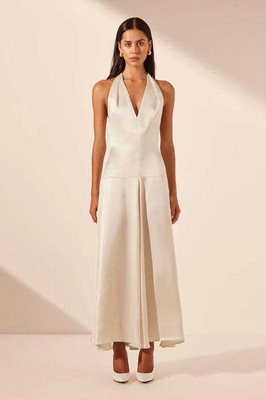 Shona Joy Savanna Halter Open Back Maxi Dress - Pearl