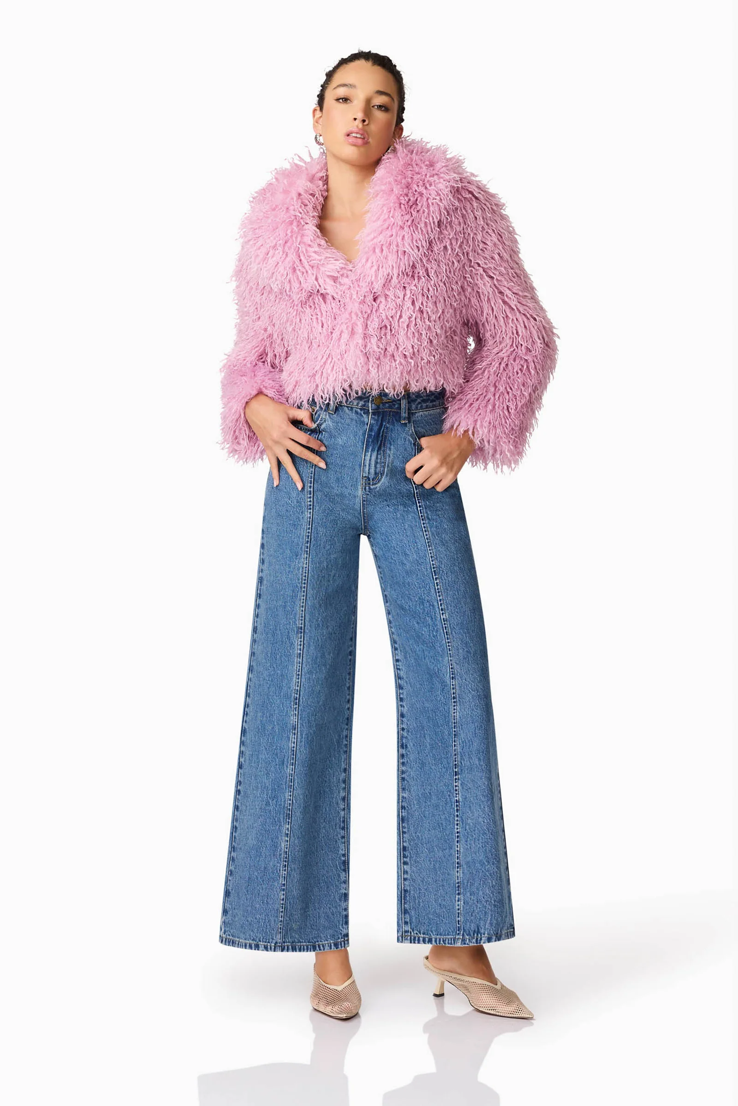 Elliatt Trisha Faux Fur Cropped Jacket in Pink