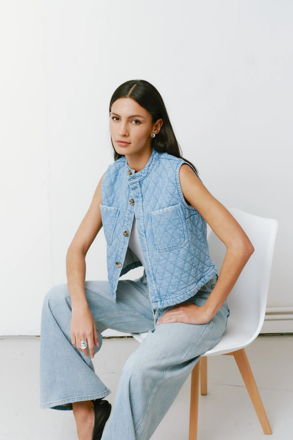 Seventy + Mochi Quilted Pablo Vest in Summer Sky