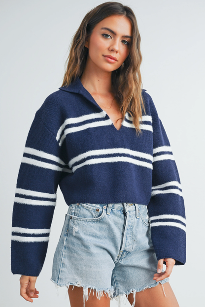 Buttermelon Striped Collar Sweater