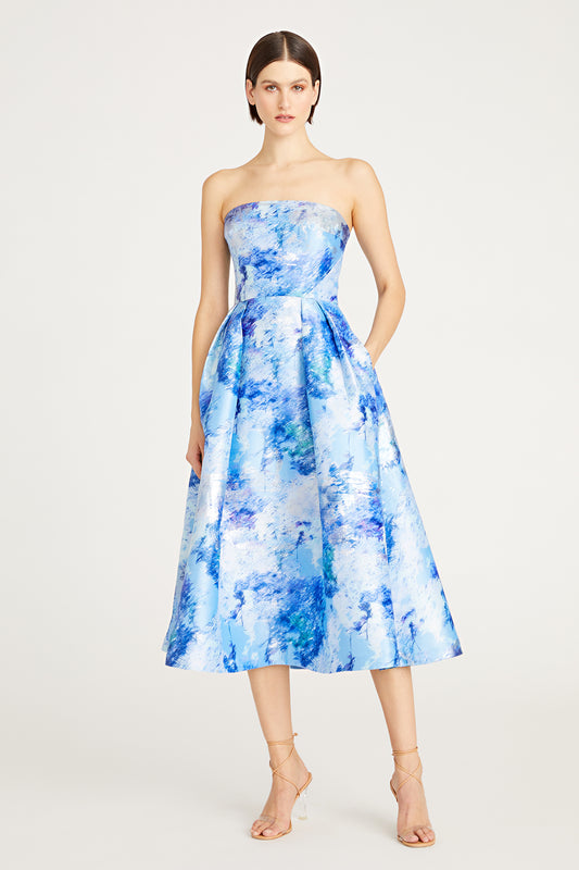Monique Lhuillier Violet Jacquard Midi Dress - Blue Springs