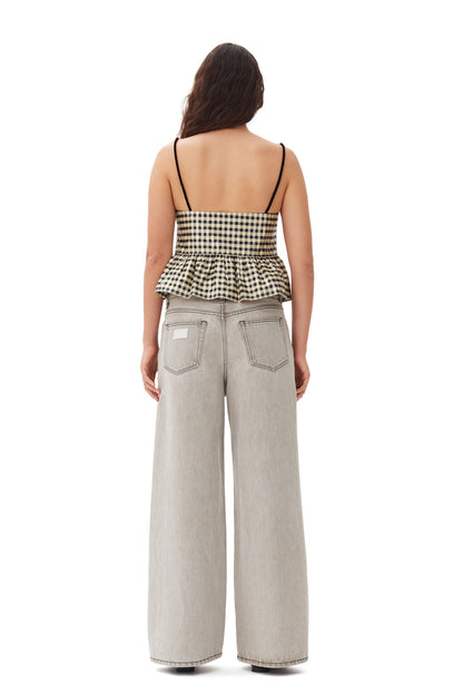 GANNI SHINY CHECK JACQUARD TOP