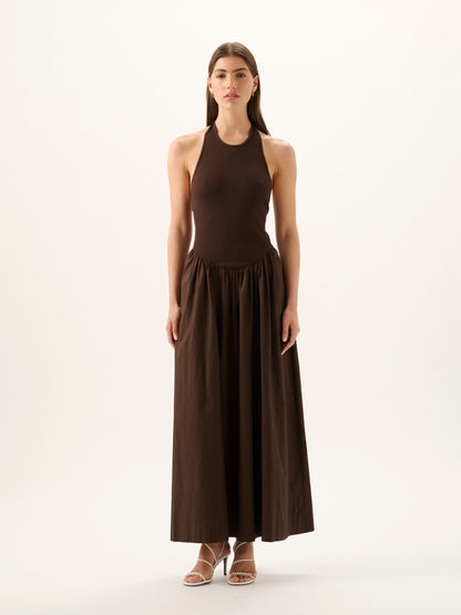 Roame Cody Rib Maxi Dress in Espresso