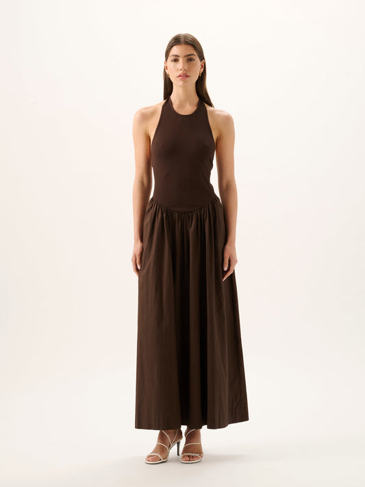 Roame Cody Rib Maxi Dress in Espresso