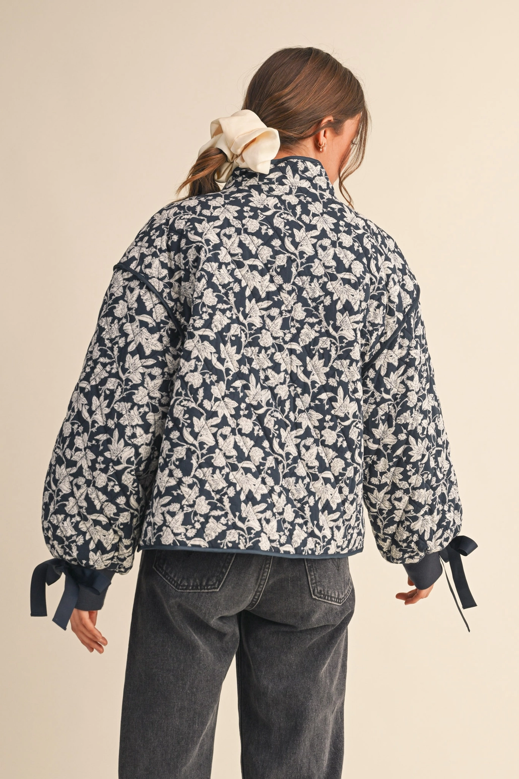 Floral Quilted Jacket with Ribbon