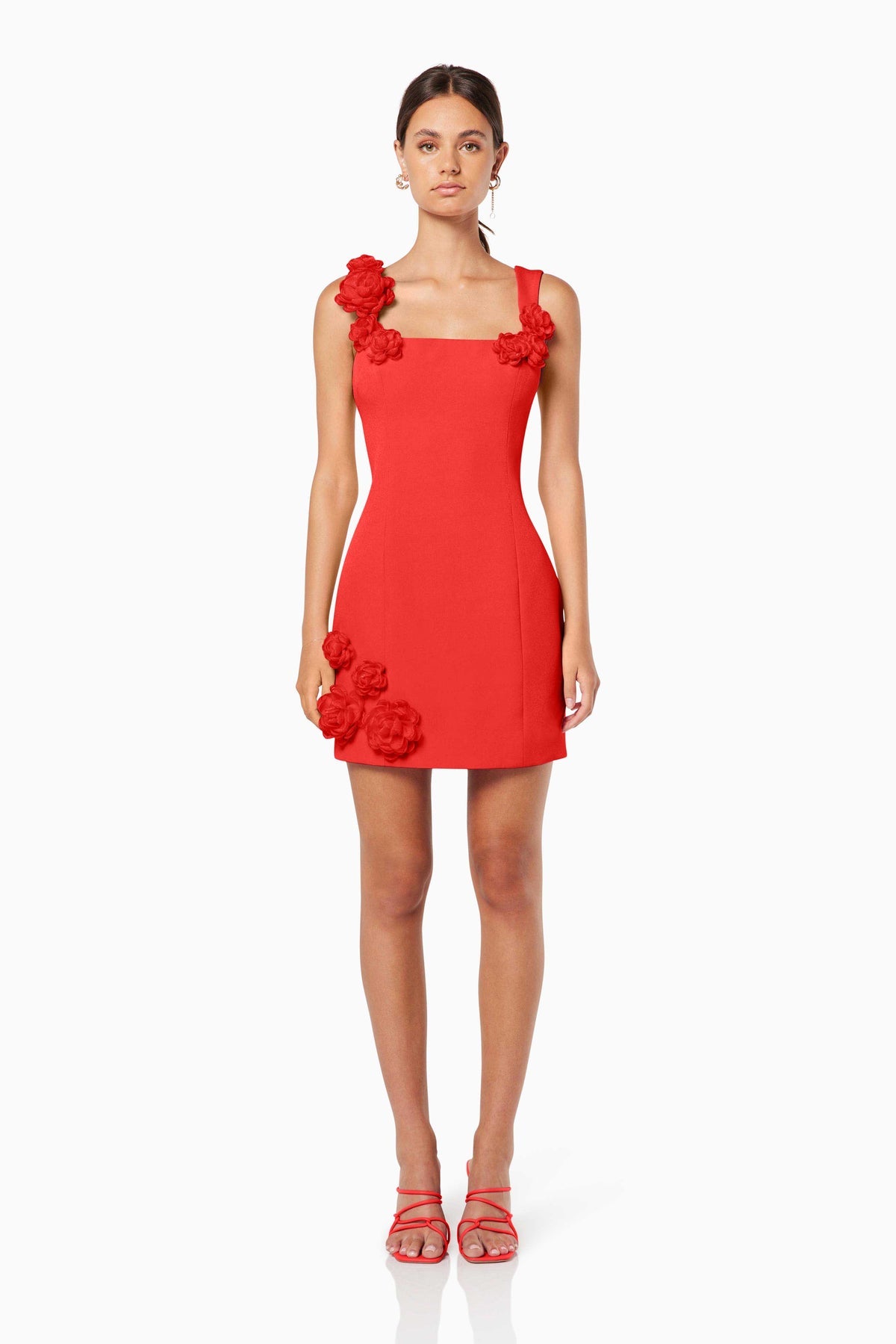 ELLIATT TROMPE 3D FLORAL MINI DRESS - RED