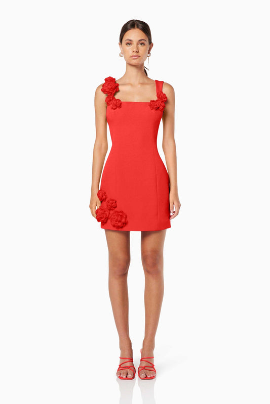 ELLIATT TROMPE 3D FLORAL MINI DRESS - RED