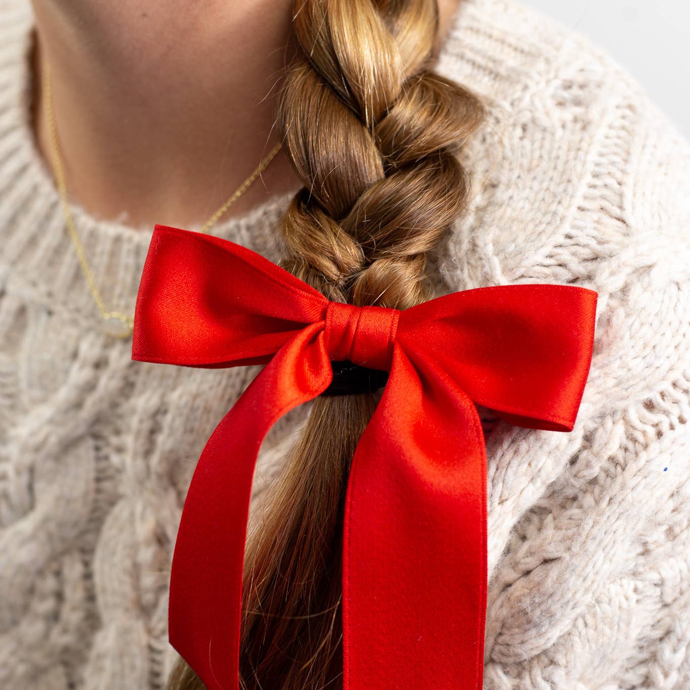 Delora Satin Bow Barrette - RED