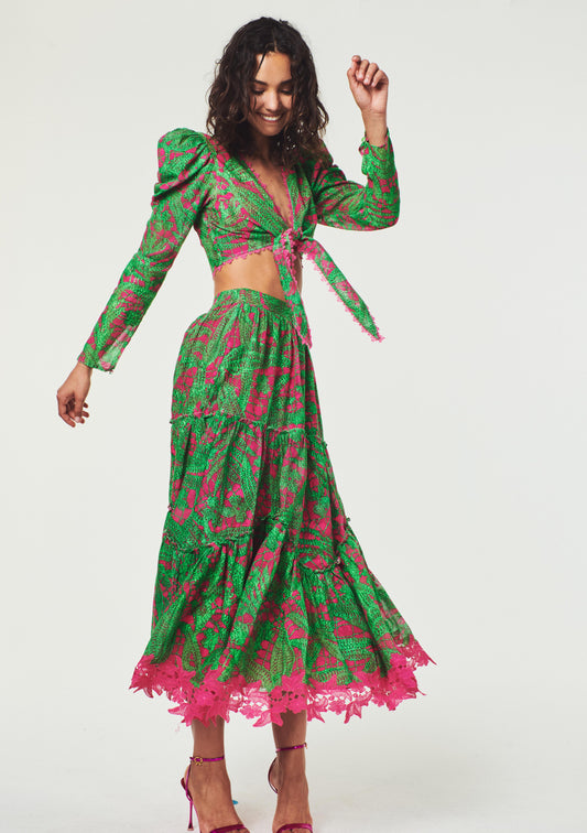 Hemant & Nandita Green Nylon Skirt