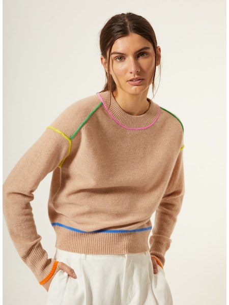Autumn Cashmere Crew w/ multi color seams