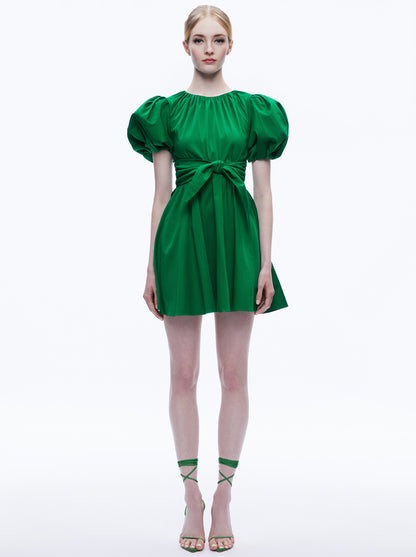 Alice & Olivia Kylan Puff Sleeve Mini Dress - Emerald