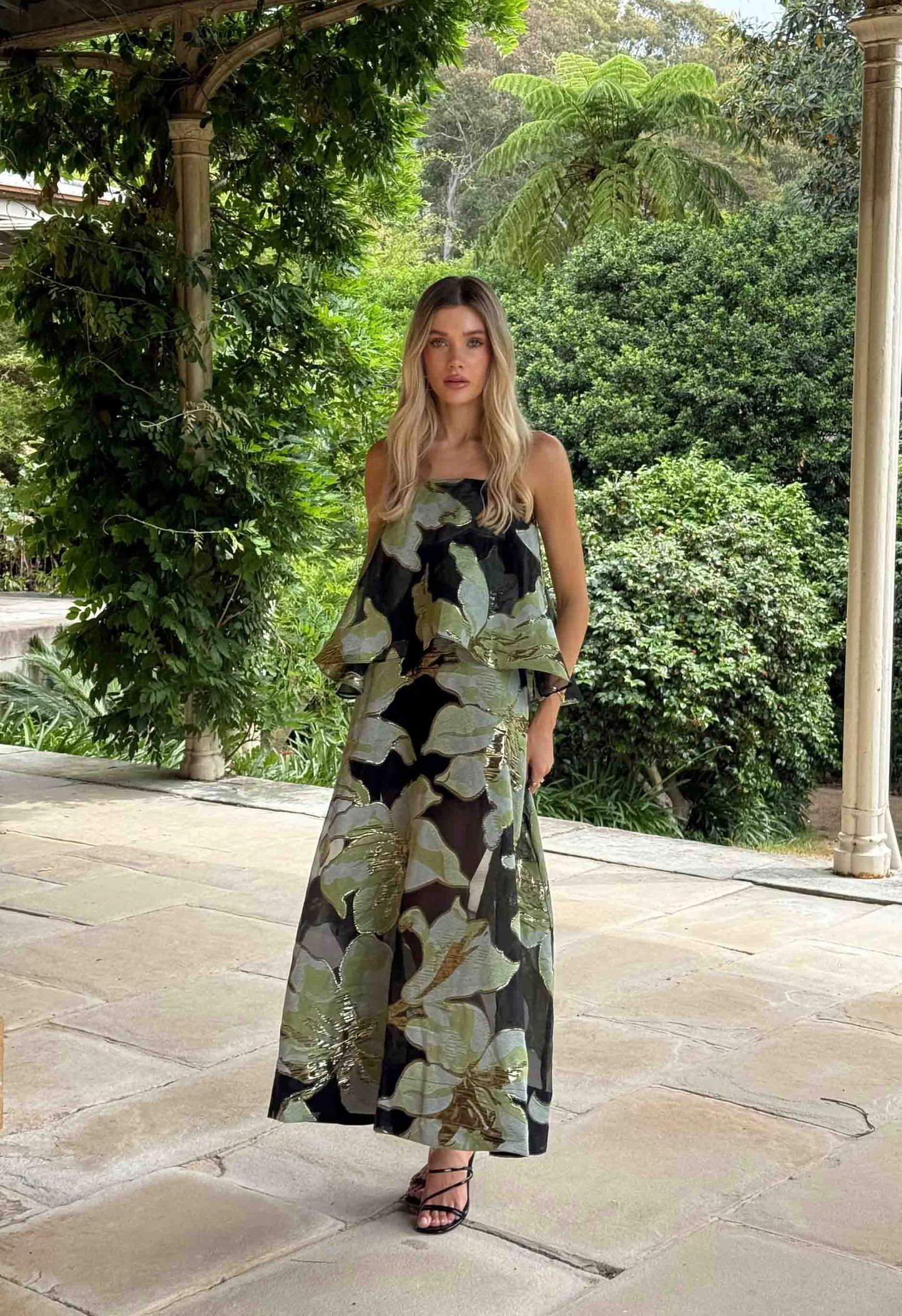 Elliatt Elysia Tiered Gown in Black & Green Floral Shop at the Mix Elliatt Elysia Tiered Gown in Black & Green Floral Shop at the Mix