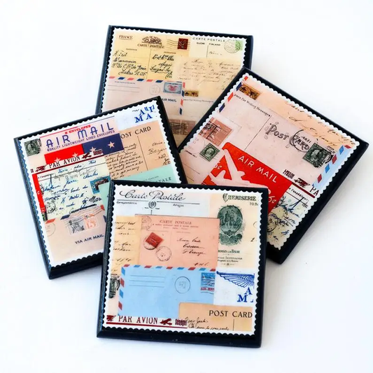 Vintage Airmail Ephemera Coaster Set