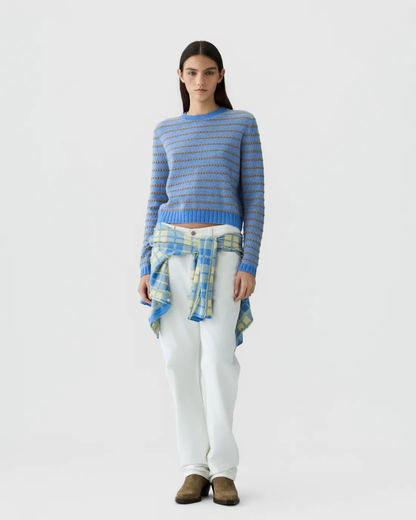 Guest in Residence Pebble Stripe Shrunken Crew- Delft Blue
