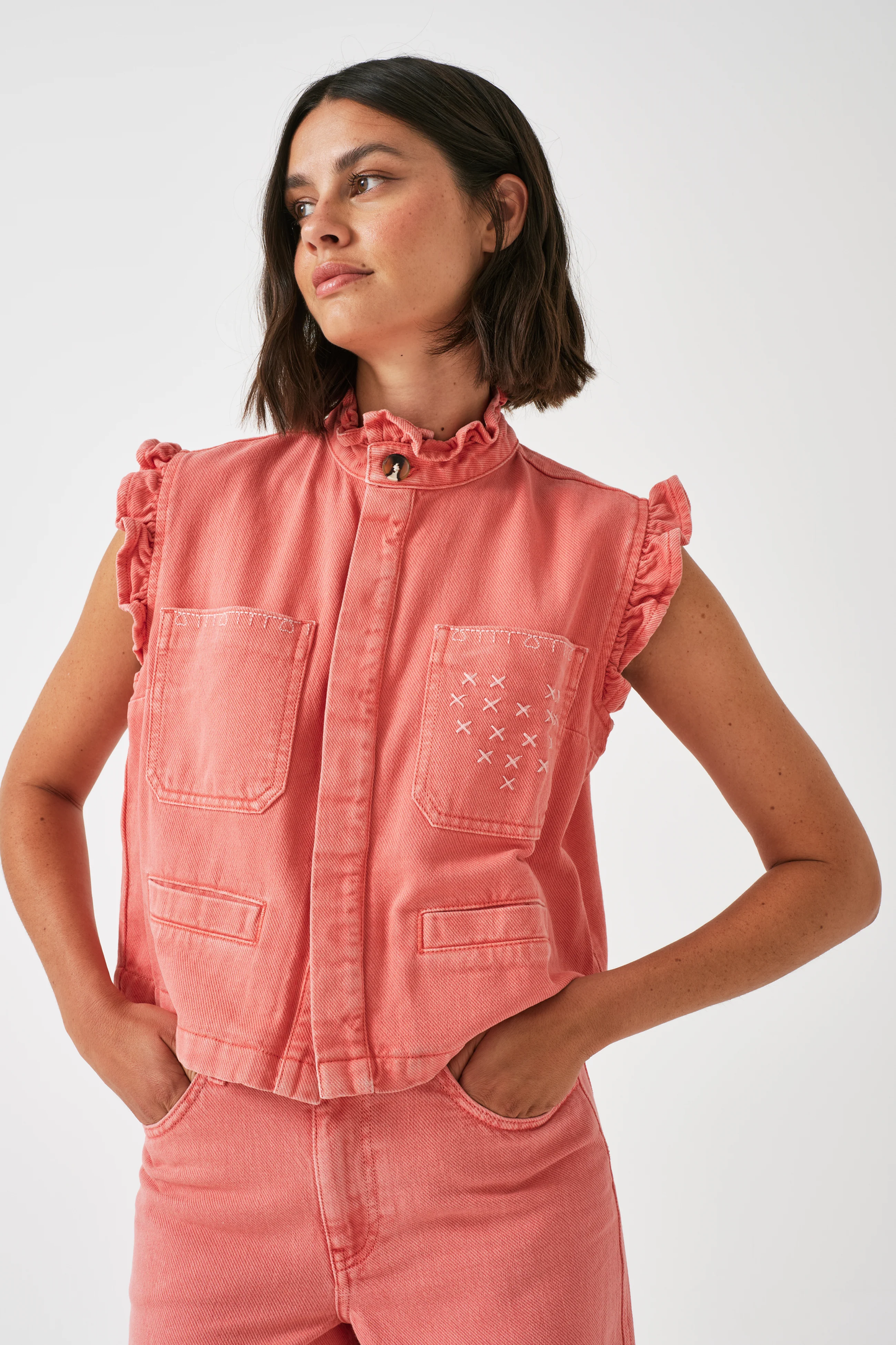 Seventy + Mochi Dear Pablo Vest in Mineral Red