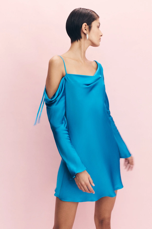Shona Joy Nora Asymmetrical Long Sleeve Mini Dress