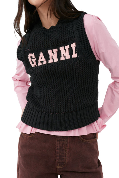 GANNI Black Cotton Rope Vest