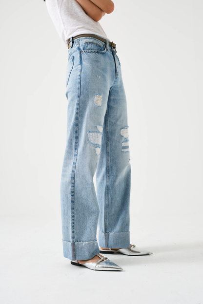 SEVENTY + MOCHI Stevie Turn Up Jean in Vintage Destroyed Austin