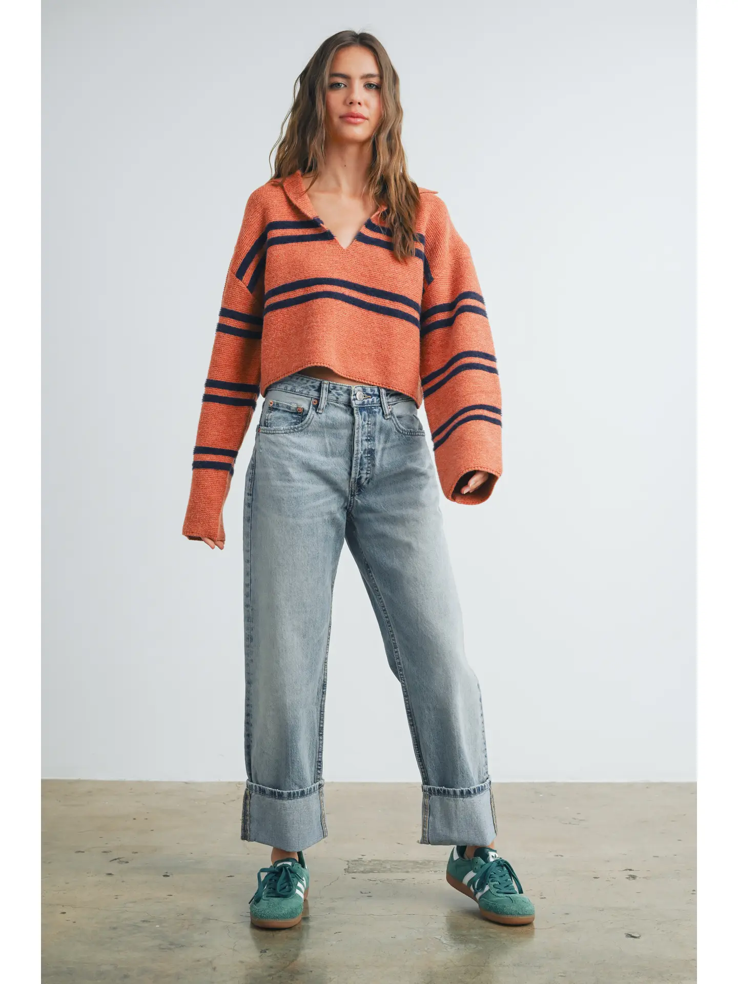 Buttermelon Stripe Sweater - Rust& Navy
