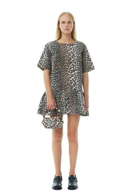Ganni LEOPARD OPEN-BACK MINI DENIM DRESS